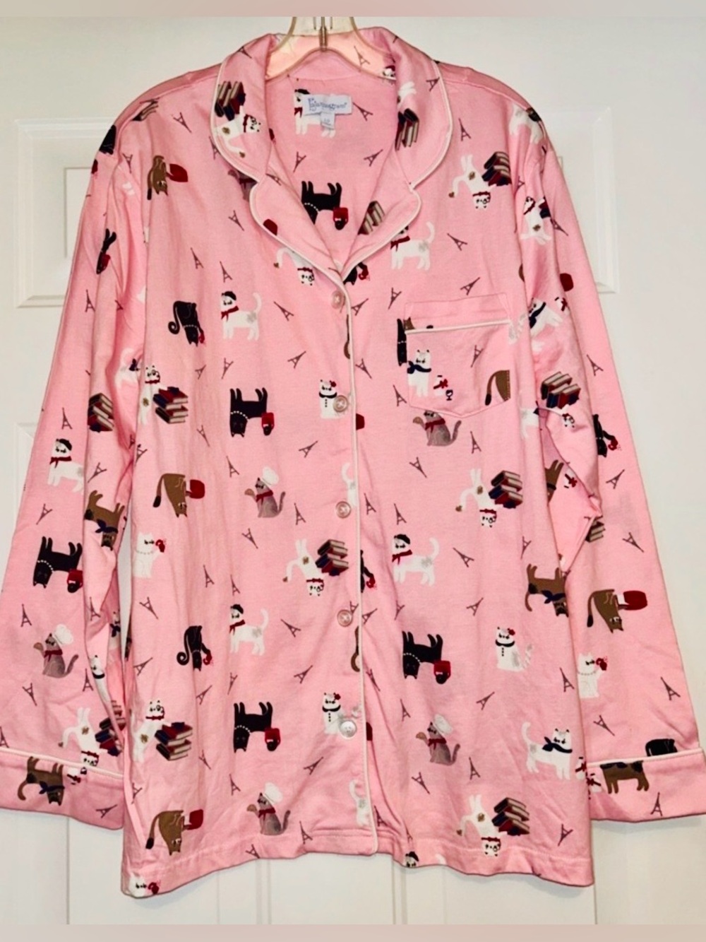 Pajamagram Kitty Cat Paris Cotton Flannel Nightshirt L Pink Sleepwear Pajama